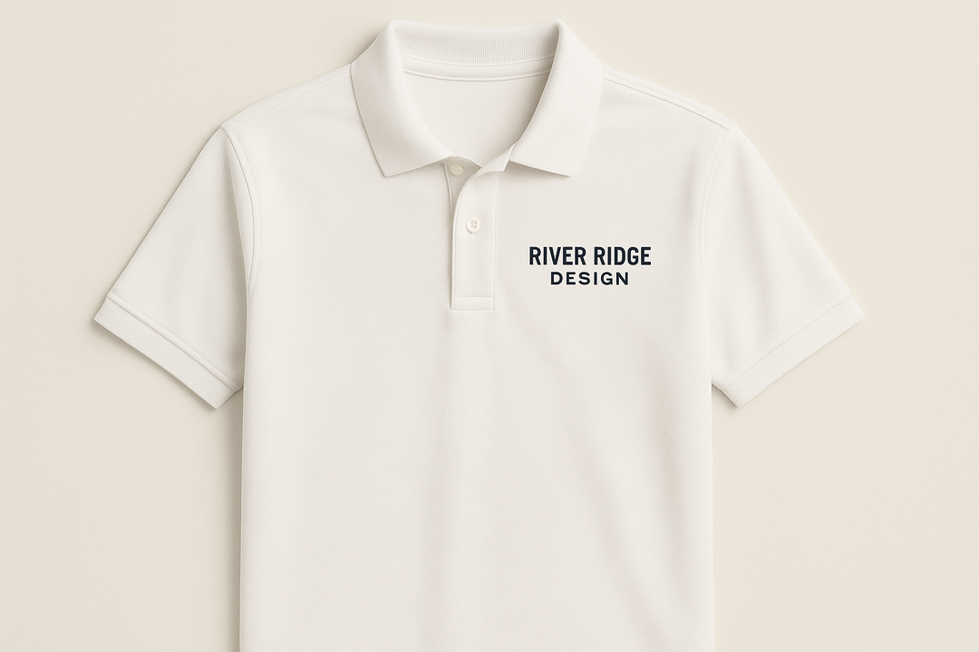 polo shirt with add your logo river ridge design on left chest white